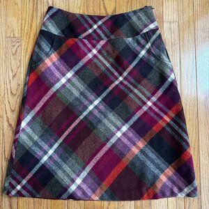 Talbots A-Line Plaid Wool Skirt – Burgundy/Brown Tartan, Size 8